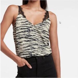 Express Zebra Eyelash Lace Strap Satin Camisole Tank